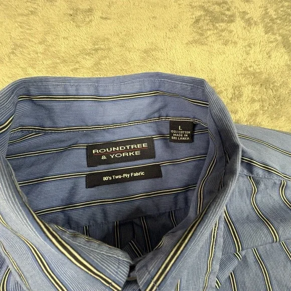 Roundtree & Yorke Men's L Blue LS 80's Two-Ply Cotton Shirt‎ SEE DESCRIPTION - Picture 3 of 15